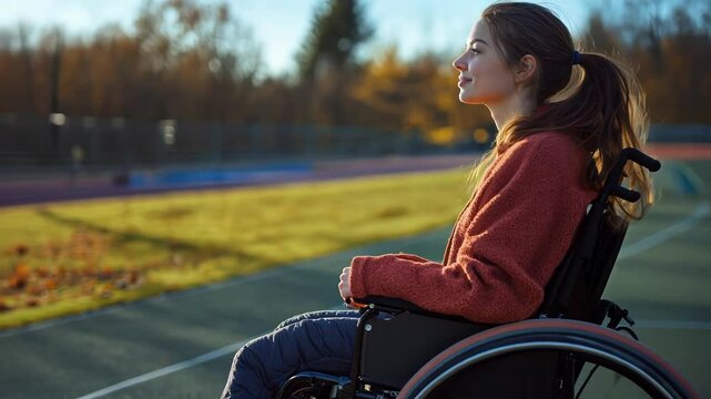 Contemplative Woman in Wheelchair at Sunset
