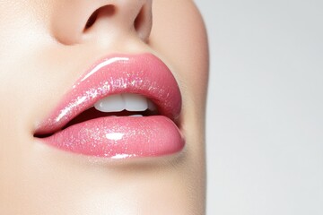 Fototapeta premium Glossy Lips Close-Up with Glowing Effect