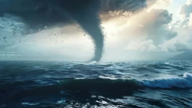 A majestic waterspout swirling above the surface of the ocean, Video