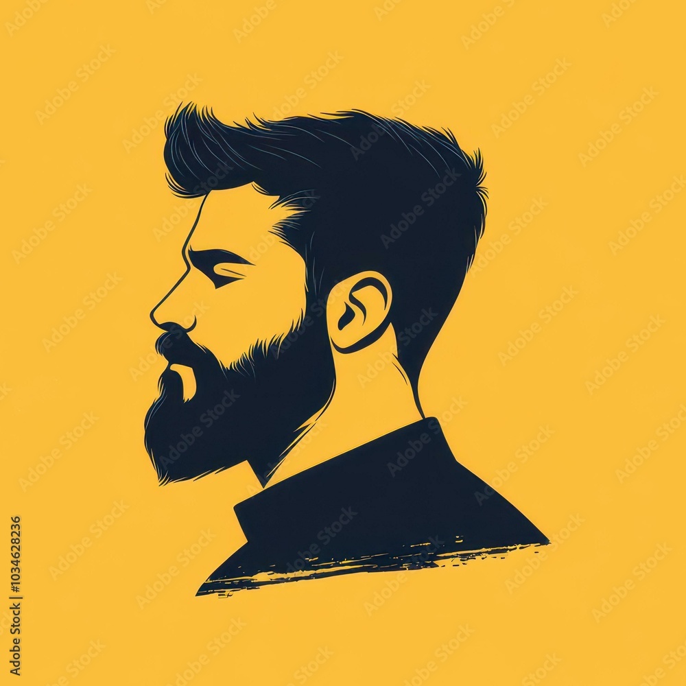 Canvas Prints A vibrant yellow canvas showcases a bearded mans shadow, exuding a chic and artistic vibe in this modern illustration.