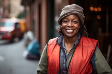 Portrait of a middle aged African American delivery woman