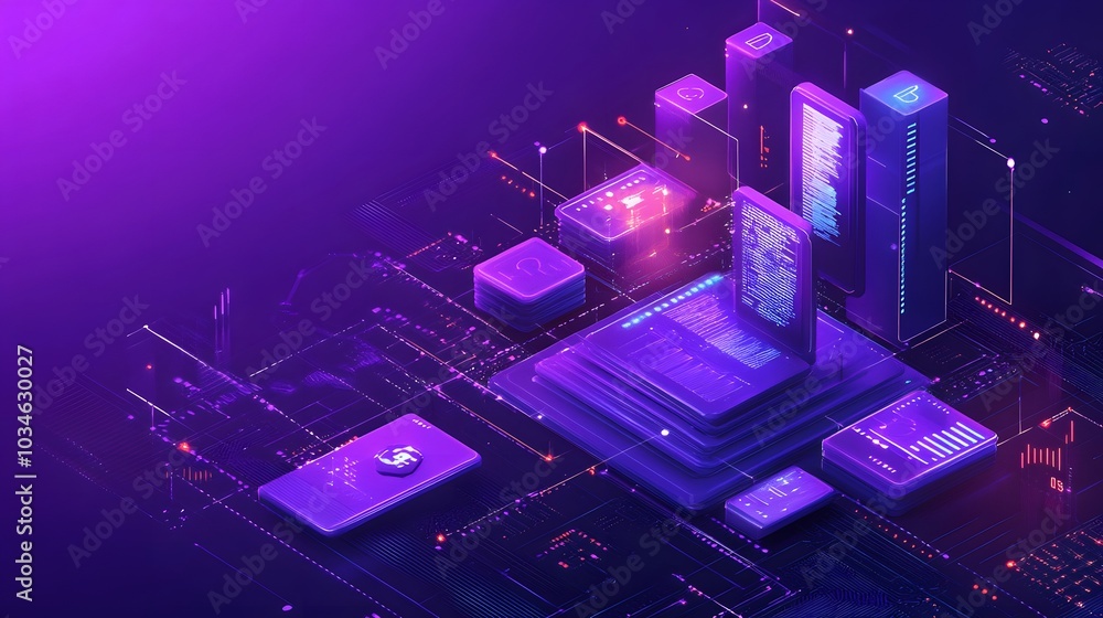 Aufkleber a colorful, abstract image with purple lines and numbers. the background is a deep shade of purple, 