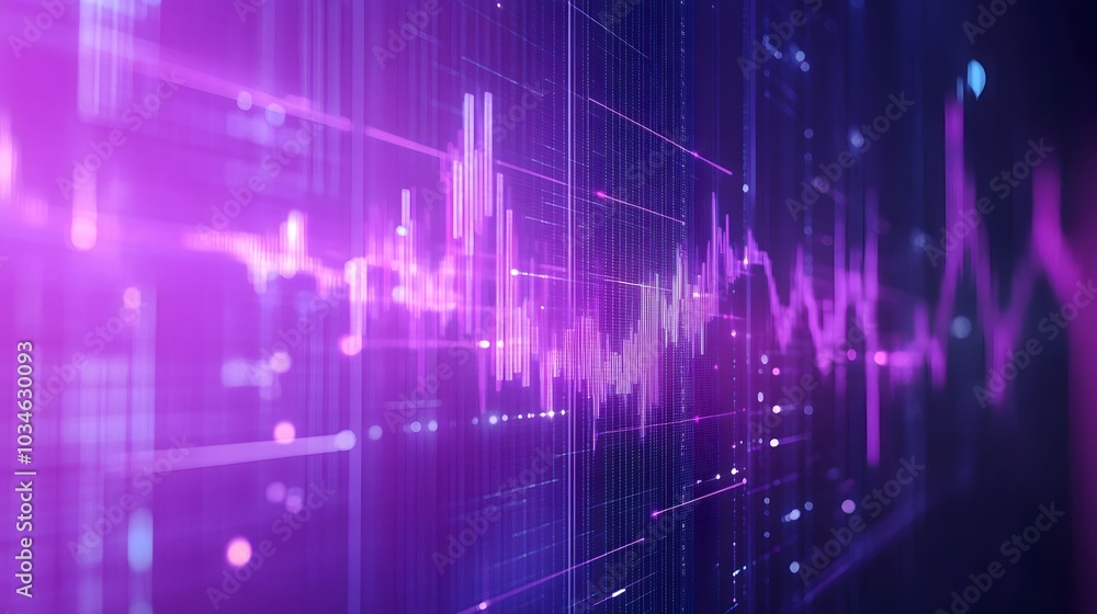 Poster a colorful, abstract image with purple lines and numbers. the background is a deep shade of purple, 