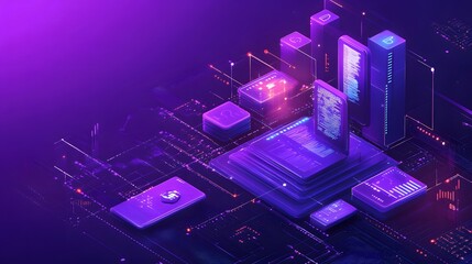 A colorful, abstract image with purple lines and numbers. The background is a deep shade of purple, and the lines and numbers are also purple. The image is full of energy and movement, with the lines