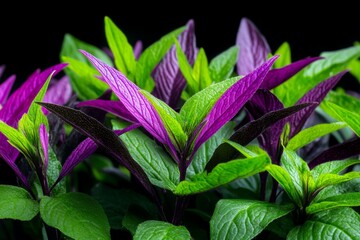 A close-up of the vibrant purple stems of Common Bugle, contrasting with dark green leaves