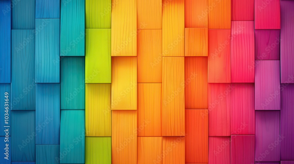 Poster brightly arranged wooden blocks create a vibrant spectrum, showcasing an array of color and creativi