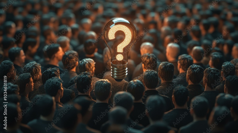 Poster a vibrant lightbulb with a question mark filament illuminates a diverse crowd, representing the spar