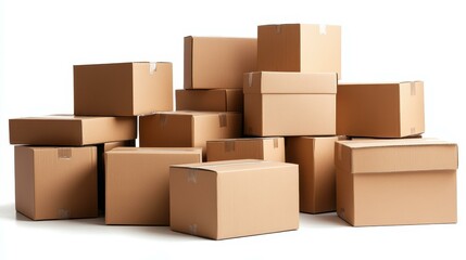 A large collection of cardboard boxes in multiple sizes, ideal for packing, shipping, and storage needs, on a clean backdrop.