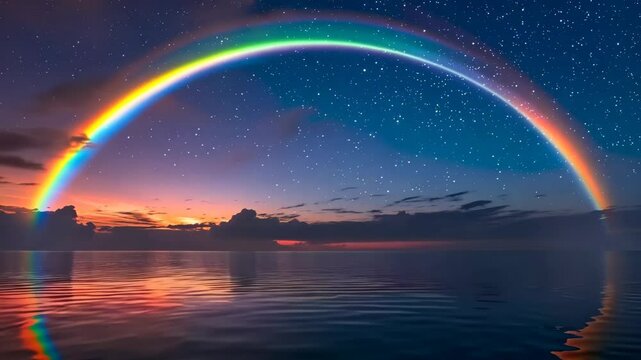 A captivating lunar rainbow arching across the night sky, Video