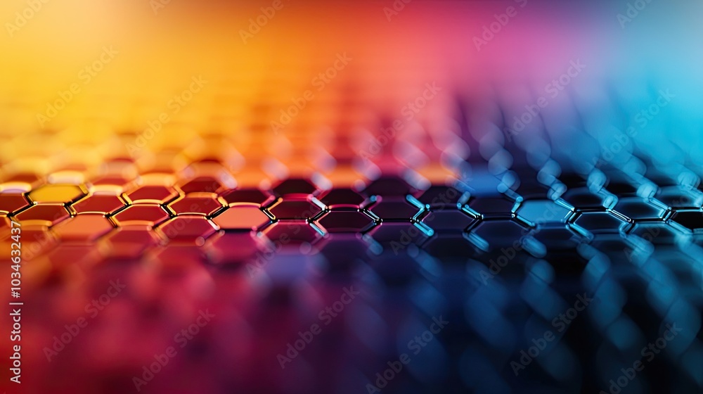 Poster colorful hexagonal pattern with gradient background, vibrant and captivating design.