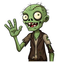 Cartoon illustration of a quirky, friendly green zombie character