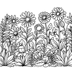 Floral drawing. High detail of art coloring page. Black and white illustration. Fit for coloring book, cover, background, element, poster, banner. Vector Eps 10.