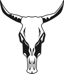 Dead animal skull with long horns black icon