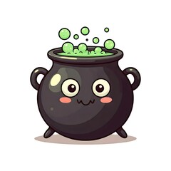 Cute Cartoon Cauldron with Bubbling Green Potion Art Design
