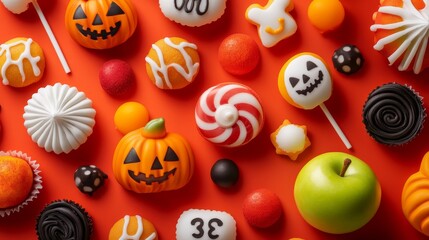 Collection of Halloween sweet candy cupcake cookie lollipop toffee apple on cutout file. Many different design. Mockup template for artwork design