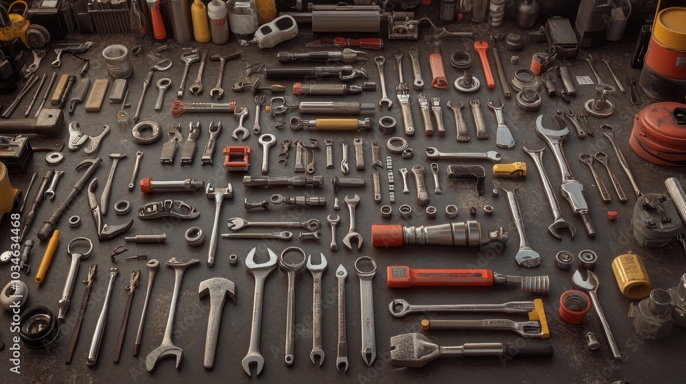 Poster Tools Organized on Workbench for Efficient Use