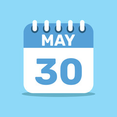 calendar May 30 blue color icon, paper planning design.