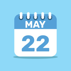 calendar May 22 blue color icon, paper planning design.