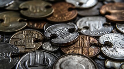 Puzzle pieces made of coins fitting together seamlessly, representing comprehensive financial planning and investment strategy