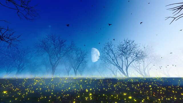 Tort on the dark terror forest of the fireflies flying