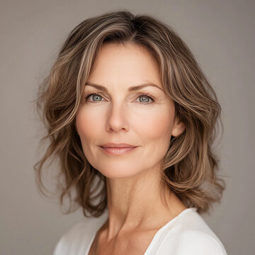 portrait style photo of a beautiful mid age woman with beautiful skin