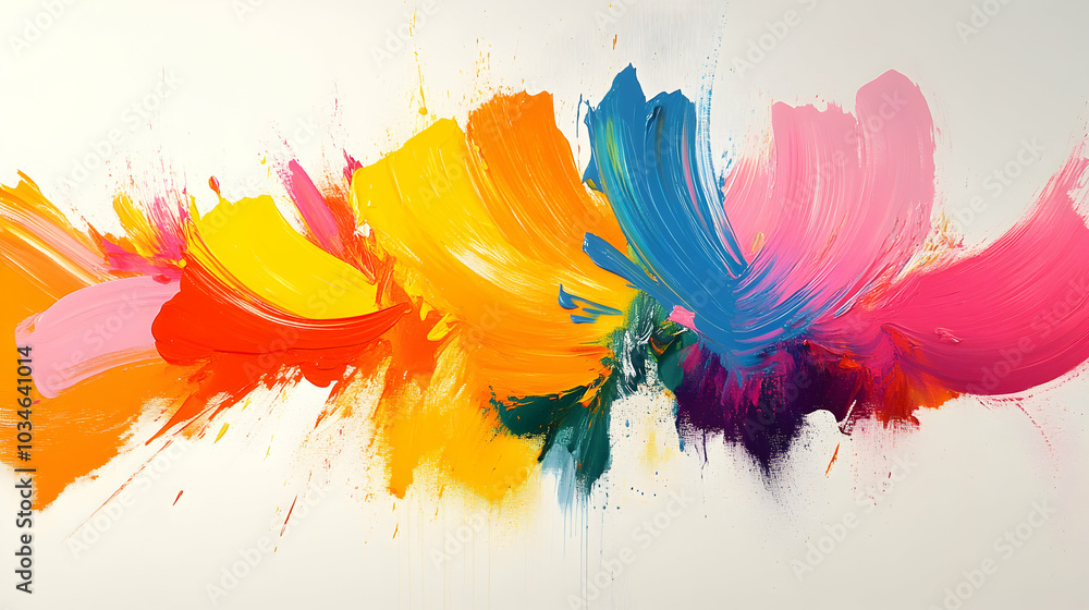 Poster vibrant splash of neon paint on white background capturing dynamic color contrast and artistic expre