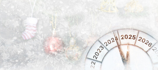 Countdown to midnight. Clock of holiday counting last moments before Christmas or New Year 2025.