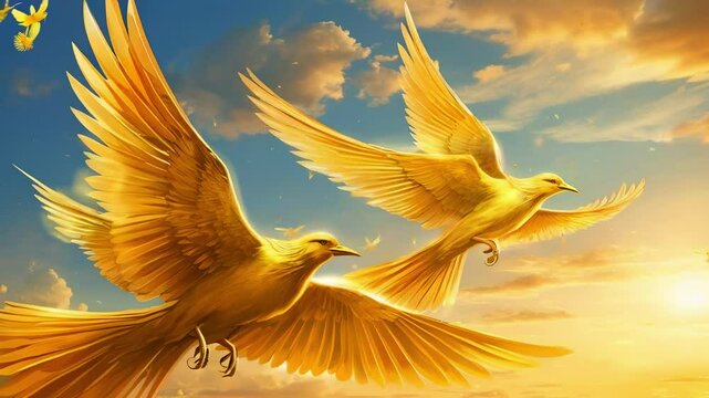 Gold bird flying