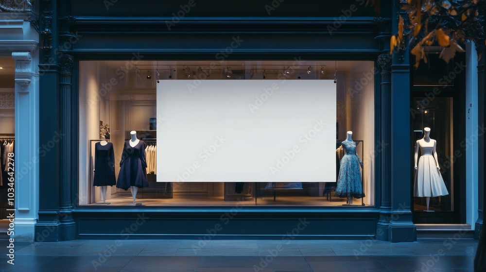 Poster the charming storefront showcases an array of elegant dresses in soft lighting, enhancing the appeal