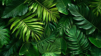 Lush green tropical leaves creating a vibrant natural backdrop in a dense jungle environment