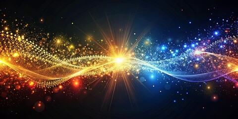 Obraz premium A luminous ethereal dance of golden and blue sparks intertwined in a cosmic ballet, illuminating the dark expanse with a shimmering glow.