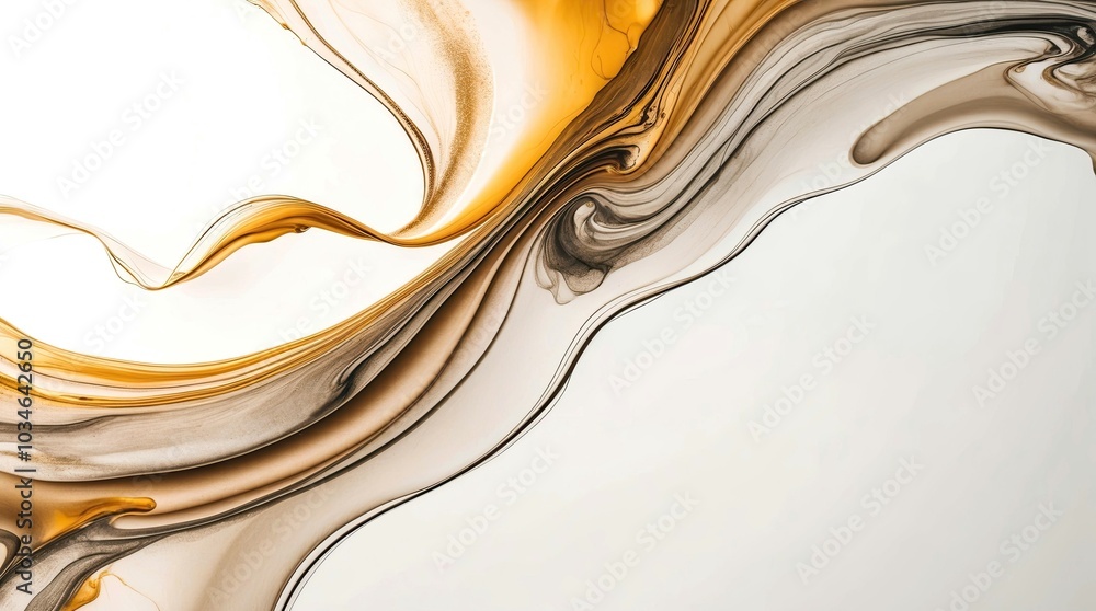 Aufkleber abstract composition with flowing liquid in warm yellow and soft gray tones creating a calming atmos