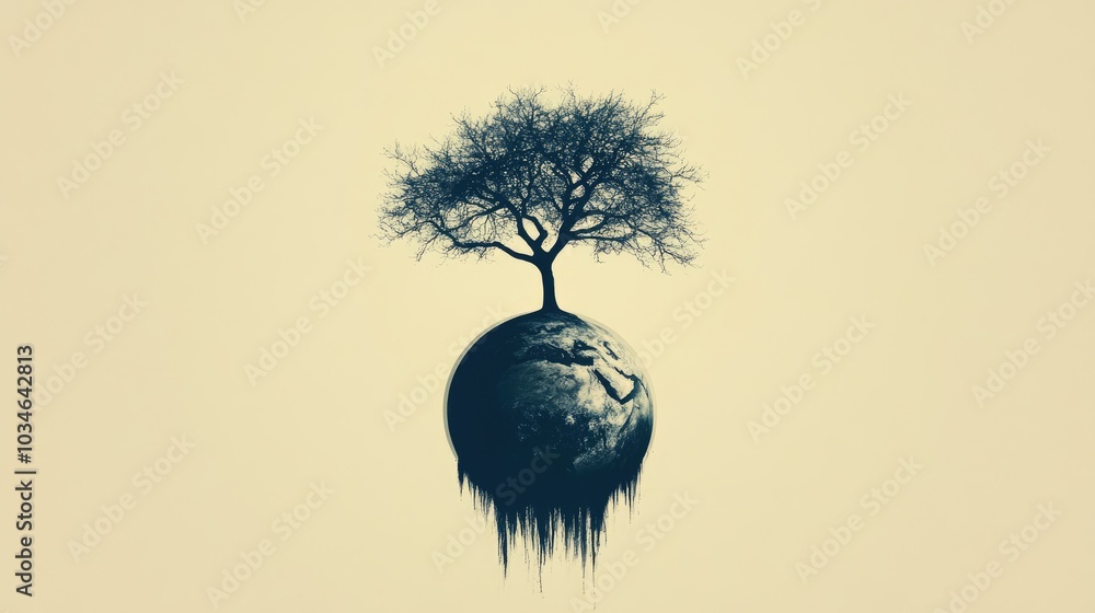 Poster Minimalistic style featuring a tree branch extending from the earth