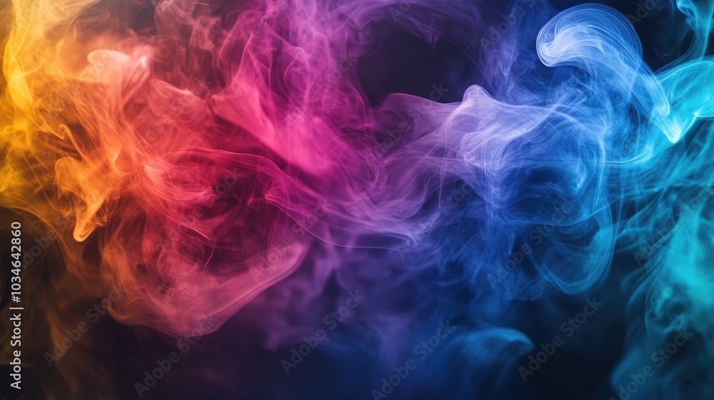 Poster vivid colored smoke displayed in exquisite detail on a dark background creating a mesmerizing visual