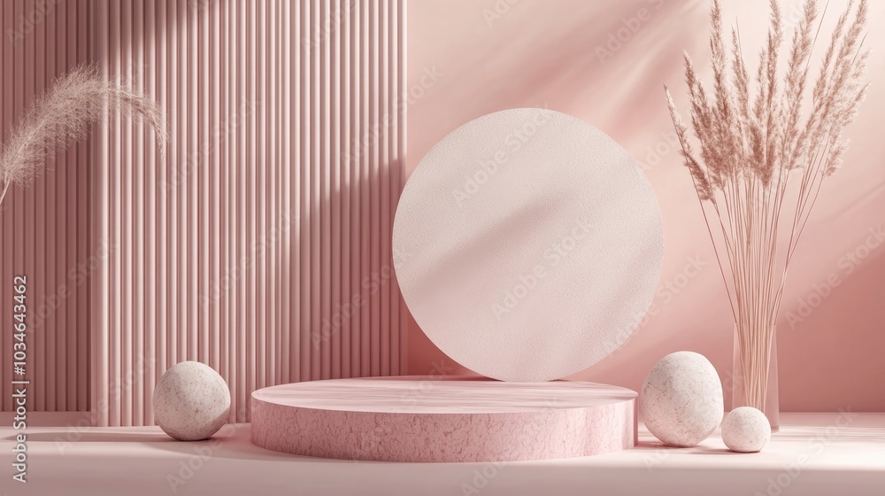 Poster 3d rendering of a podium designed for product displays featuring an abstract minimalist backdrop wit