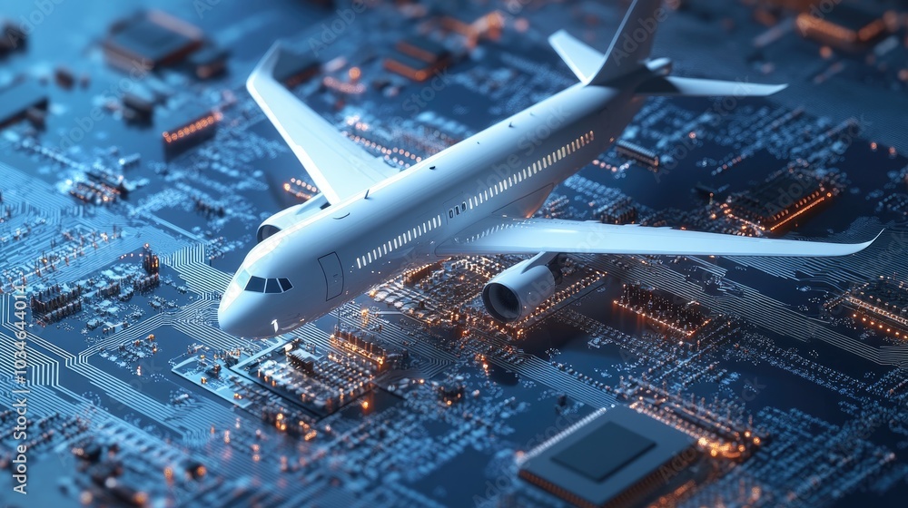 Aufkleber investigating the capabilities of digital replicas in aviation technology a visual of a microchip sh