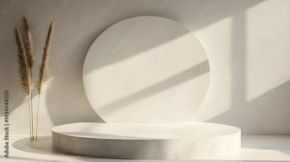 Poster 3d rendering of a podium designed for product displays featuring an abstract minimalist backdrop wit