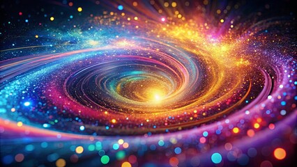 Obraz premium A vibrant abstract swirl of light and color, a cosmic dance of shimmering particles, blending shades of blue, pink, and gold, creating an ethereal and mesmerizing spectacle.