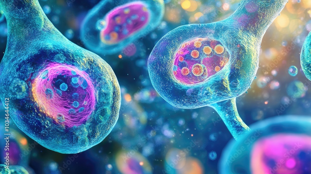 Poster cellular structure concept microscopic view of microorganisms in the realm of chemistry science illu