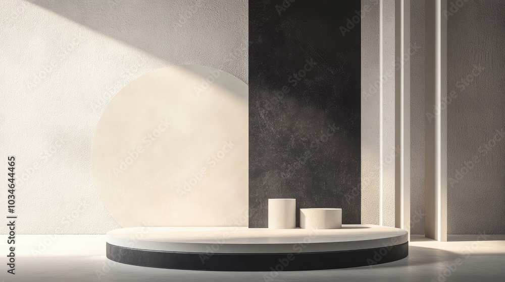 Poster 3d rendering of a podium designed for product displays featuring an abstract minimalist backdrop wit