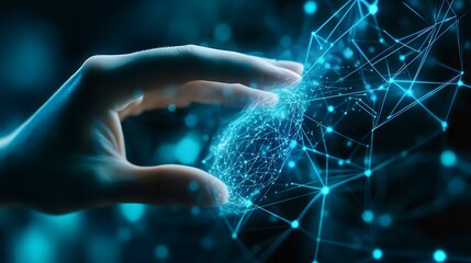 Hand touching data of brain and science on network connection, AI, Artificial intelligence, Machine learning, Technology and science. 