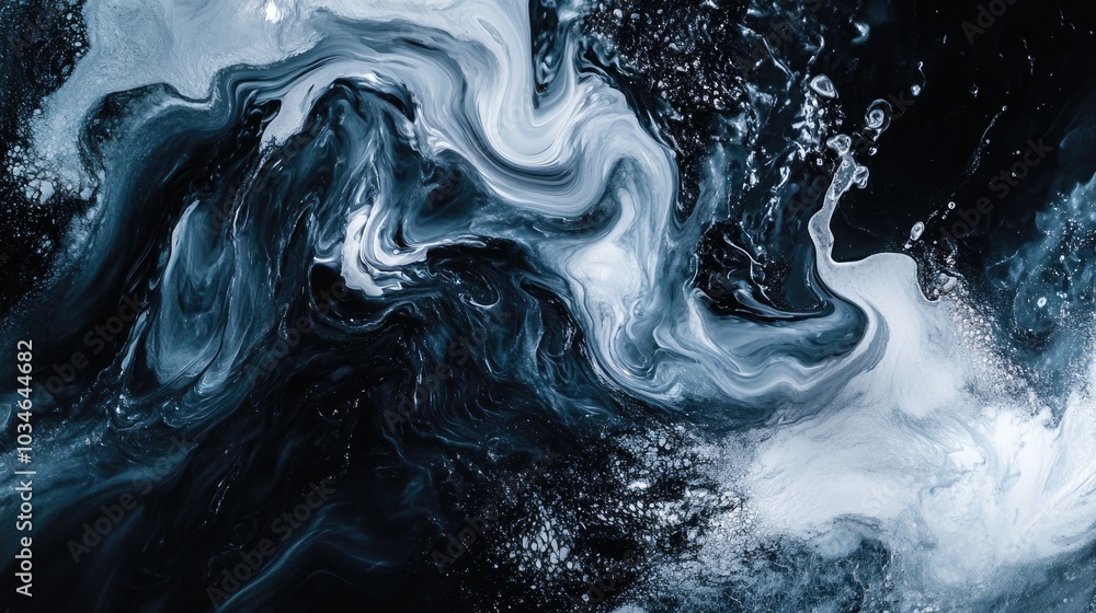 Poster white abstract waves and swirls on a dark backdrop fluid art featuring an abstract marble texture