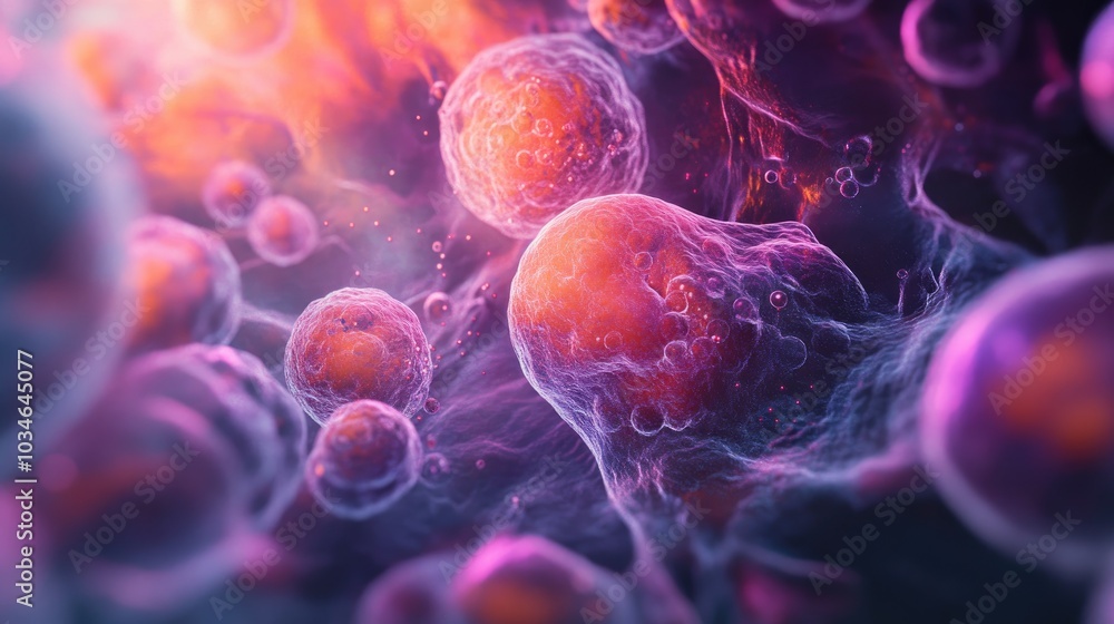 Poster cellular structure concept microscopic view of microorganisms in the realm of chemistry science illu