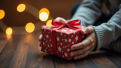 Hands of woman holding christmas gift box. Christmas