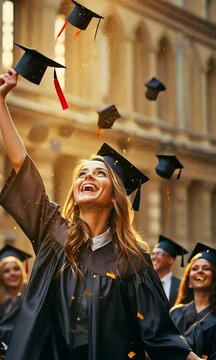 Students throwing their caps into the sky as they graduate
