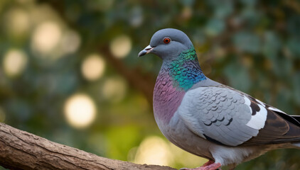 Fototapeta premium Stock Pigeon Bird Perched on a Wooden Fence in a Countryside Setting Highlighting Its Grey Feathers