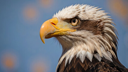 Fototapeta premium Powerful Bald Eagle Bird. Blue Sky Symbolizing Strength and Freedom in Natures Kingdom