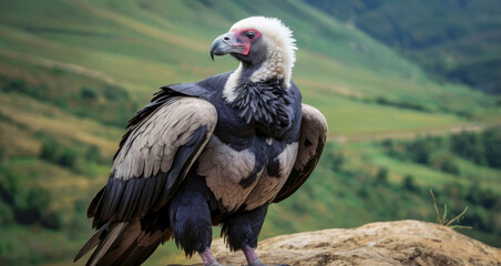 Obraz premium Majestic Condor Bird Perched on a Cliff Highlighting Its Impressive Wingspan and Regal Appearance