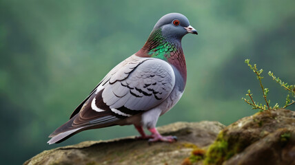 Fototapeta premium Pigeon Bird Perched on a Concrete Surface Observing Its Surroundings
