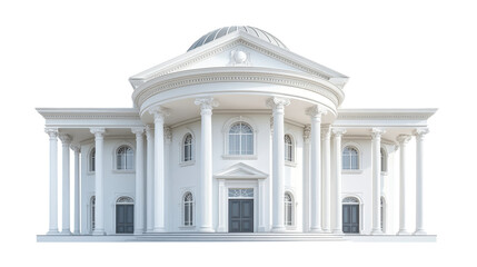 Fototapeta premium grand mansion featuring large circular pillars and domed roof, showcasing classic architectural elegance and sophistication on transparent background